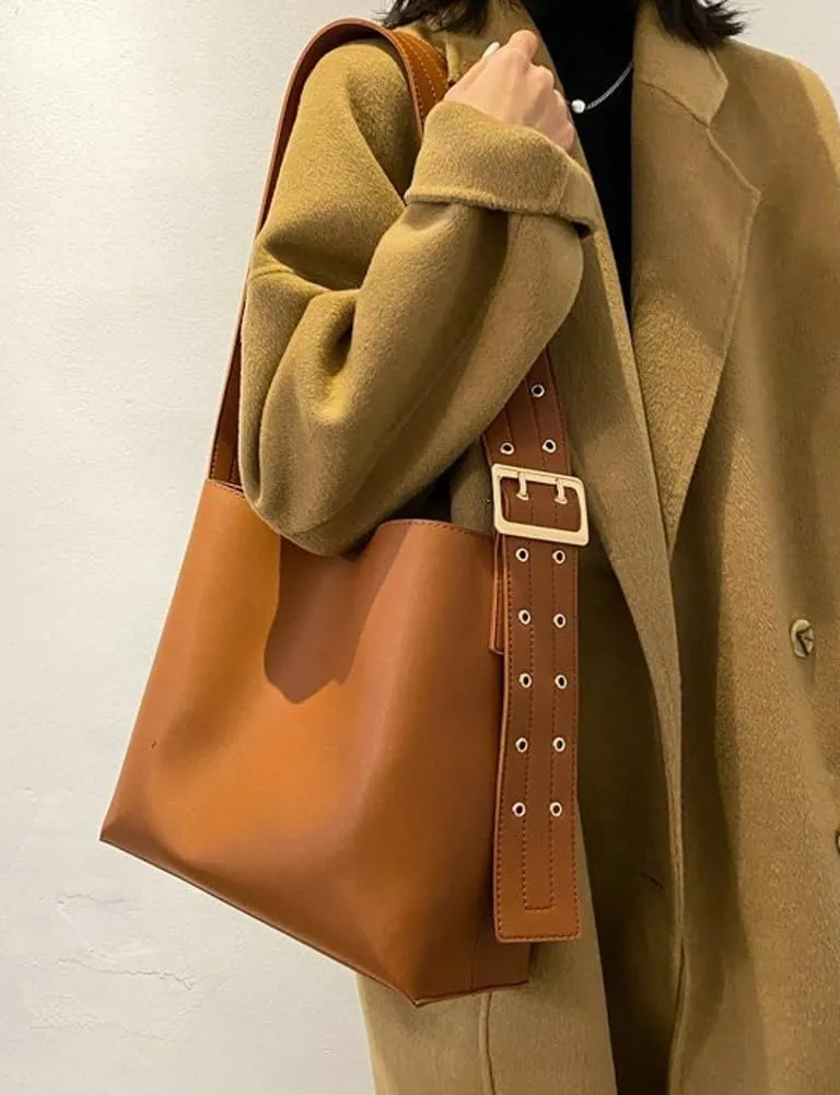 Vegan Leather Hobo Bag for Women Vintage Shoulder Bag Slouchy Bucket Handbag Crossbody Bag with Coin Purse