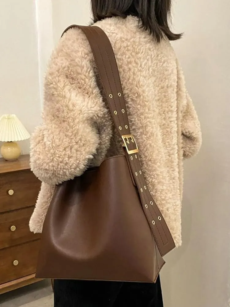 Vegan Leather Hobo Bag for Women Vintage Shoulder Bag Slouchy Bucket Handbag Crossbody Bag with Coin Purse
