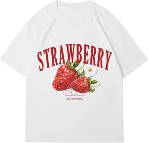 Verdusa Women's Fruit Letter Print Oversized T Shirt Retro Vintage Round Neck Drop Shoulder Tee Tops