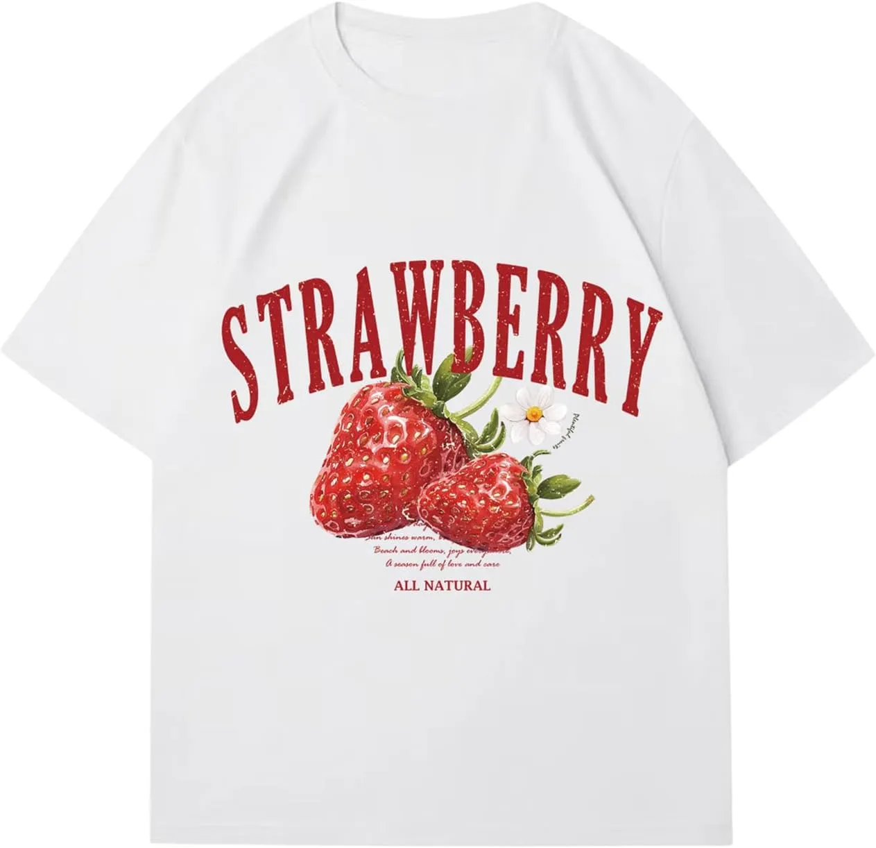 Verdusa Women's Fruit Letter Print Oversized T Shirt Retro Vintage Round Neck Drop Shoulder Tee Tops
