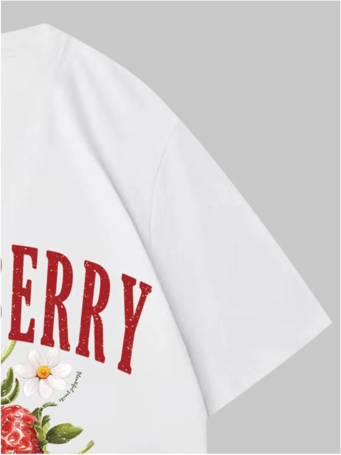 Verdusa Women's Fruit Letter Print Oversized T Shirt Retro Vintage Round Neck Drop Shoulder Tee Tops