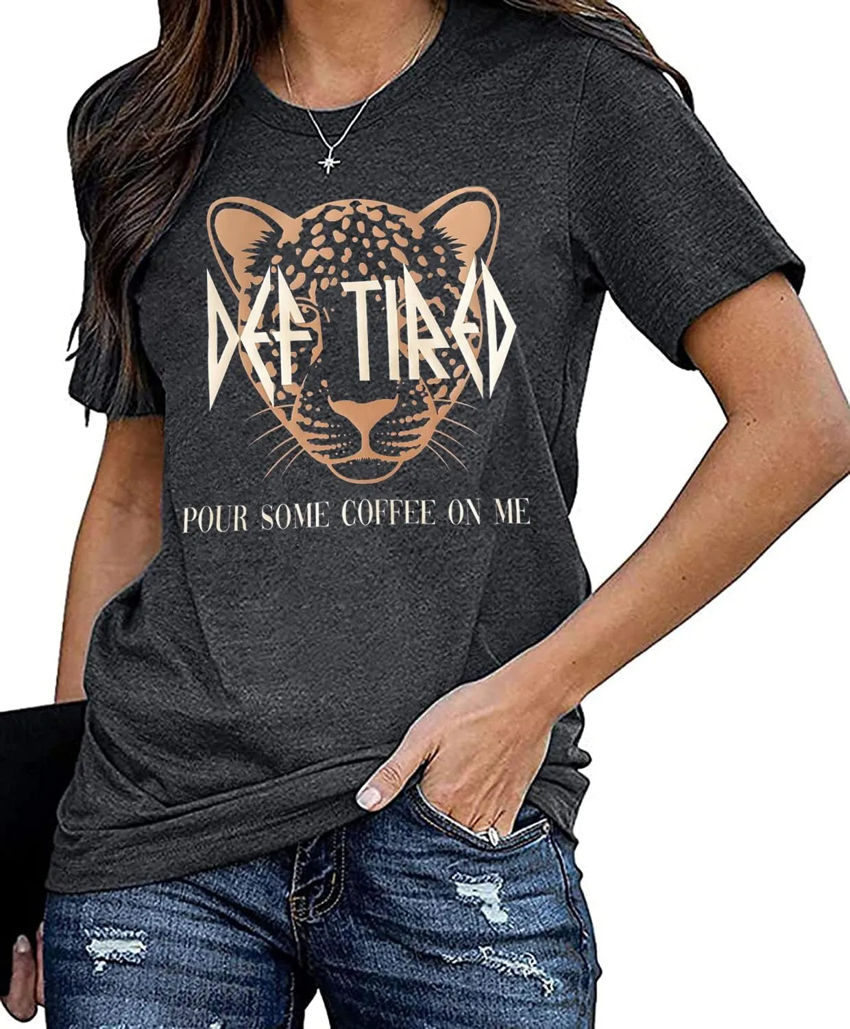 Vintage Leopard Tiger Graphic Tees Women Funny Letter Print Mama Tshirt Casual Mom Life Tops Def Tired Coffee Shirt