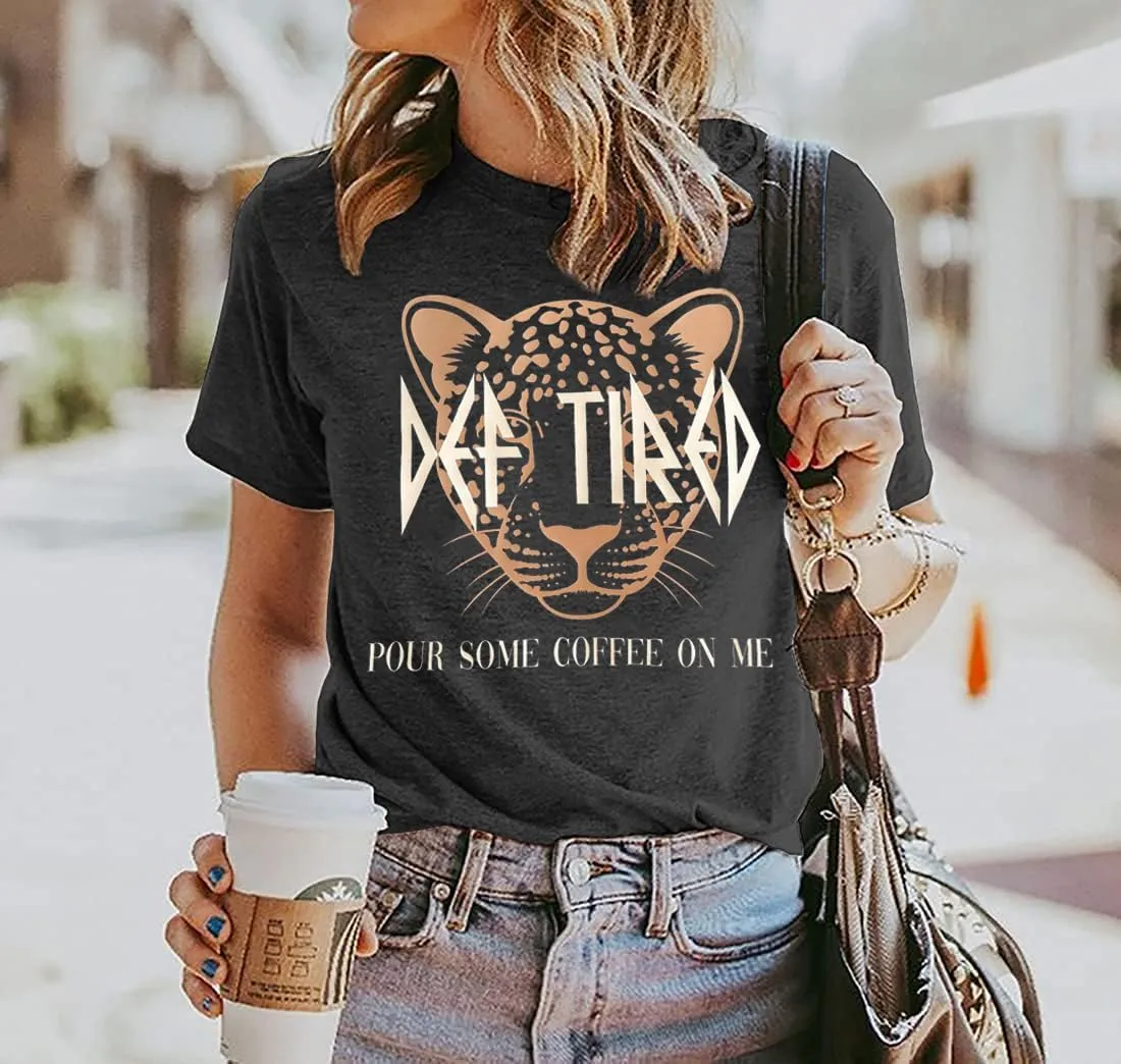 Vintage Leopard Tiger Graphic Tees Women Funny Letter Print Mama Tshirt Casual Mom Life Tops Def Tired Coffee Shirt