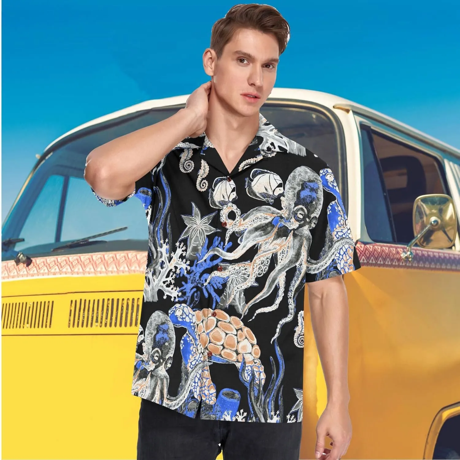 visesunny Novelty Hawaiian Shirts for Men Short Sleeve Aloha Beach Shirt Stylish Tropical Summer Casual Button Down Shirts