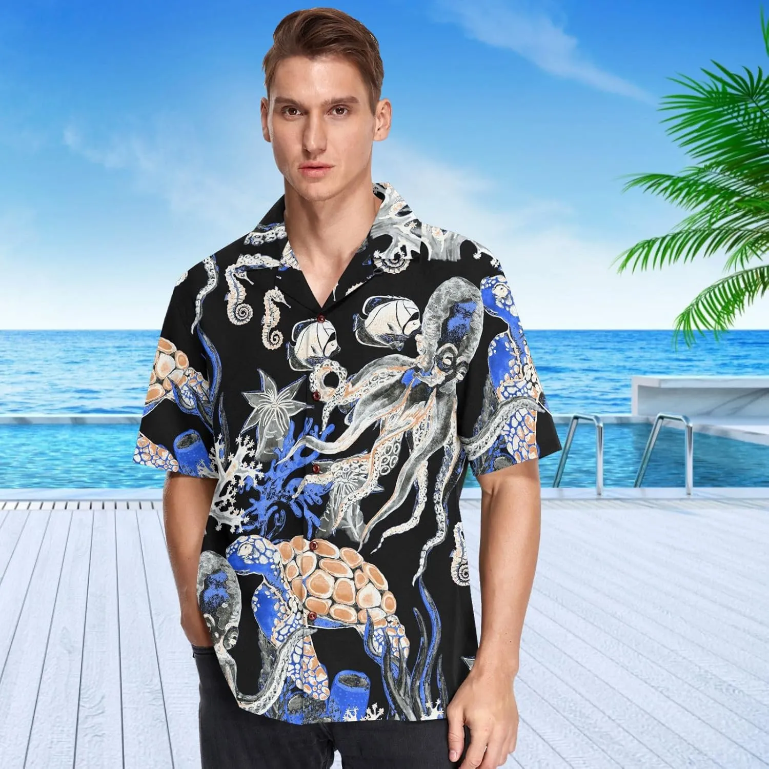 visesunny Novelty Hawaiian Shirts for Men Short Sleeve Aloha Beach Shirt Stylish Tropical Summer Casual Button Down Shirts