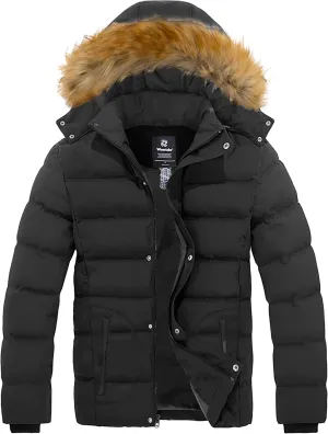 wantdo Men's Winter Puffer Jacket Thicken Winter Coat Warm Padded Jacket with Hood