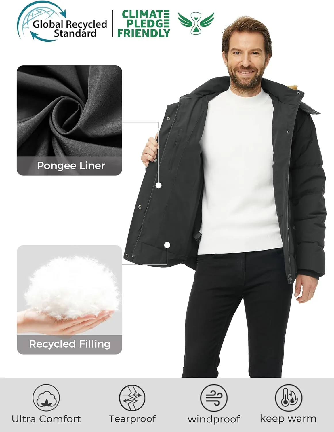 wantdo Men's Winter Puffer Jacket Thicken Winter Coat Warm Padded Jacket with Hood