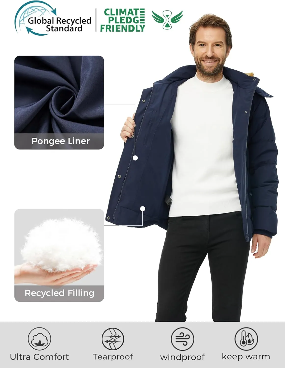wantdo Men's Winter Puffer Jacket Thicken Winter Coat Warm Padded Jacket with Hood