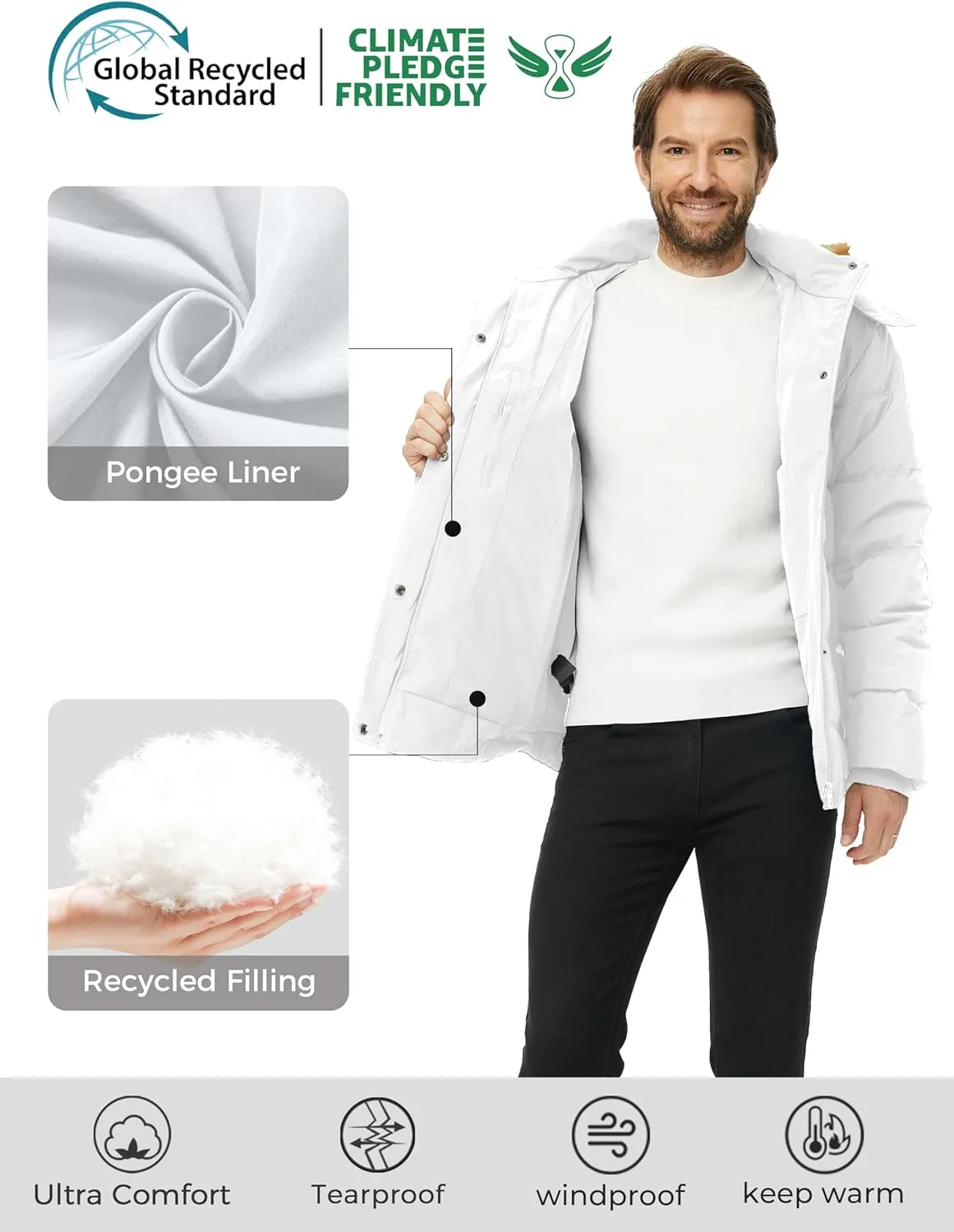 wantdo Men's Winter Puffer Jacket Thicken Winter Coat Warm Padded Jacket with Hood