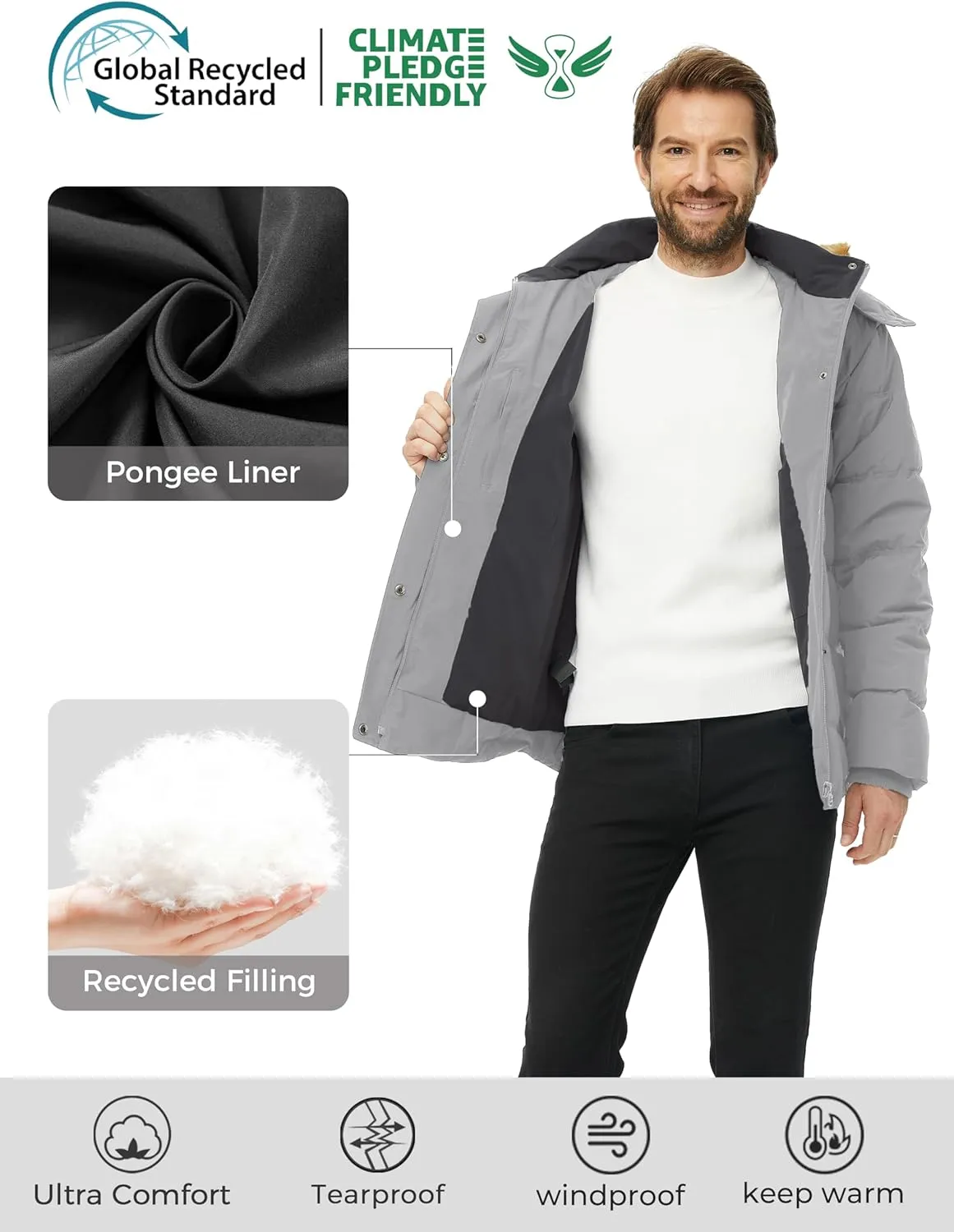 wantdo Men's Winter Puffer Jacket Thicken Winter Coat Warm Padded Jacket with Hood