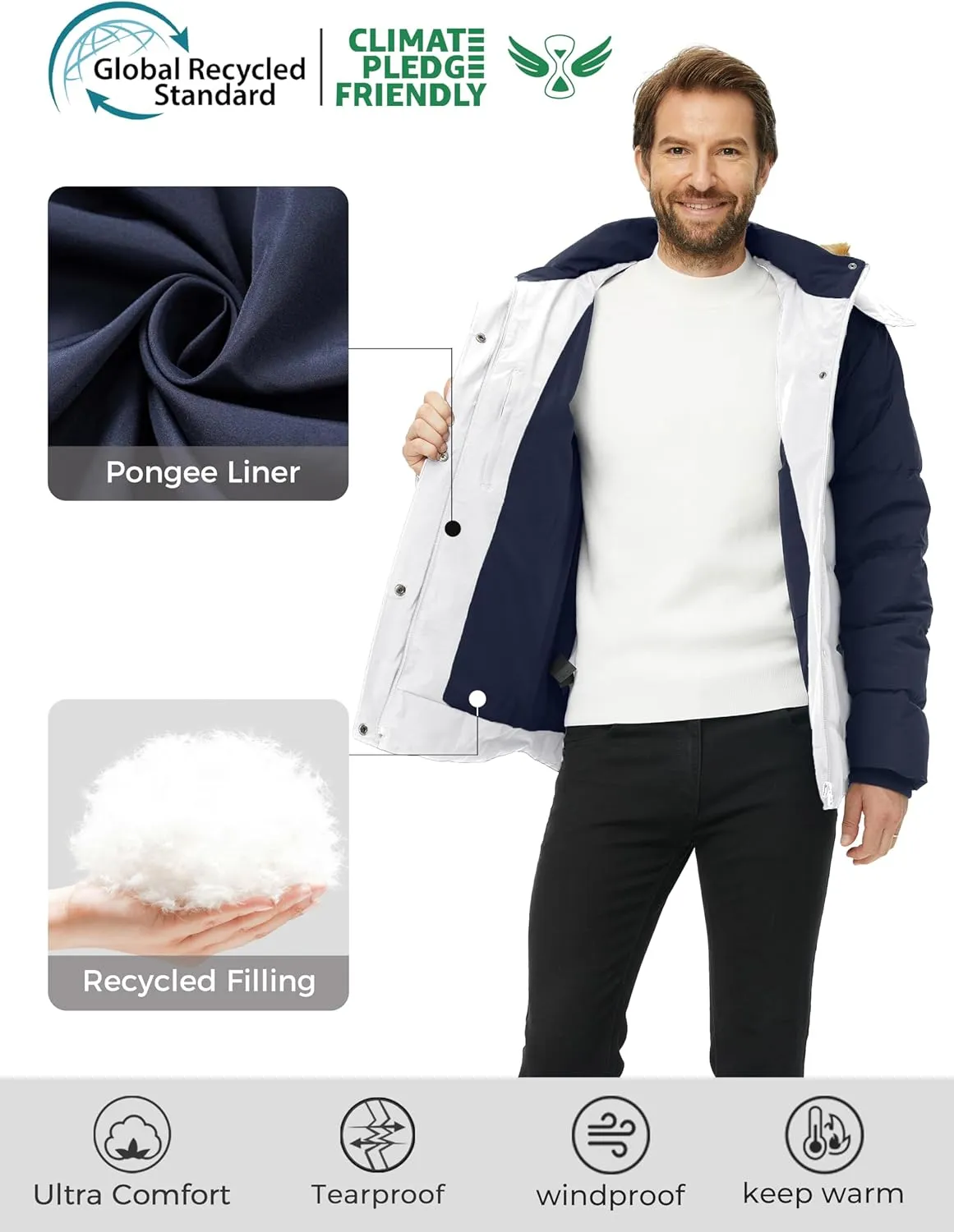 wantdo Men's Winter Puffer Jacket Thicken Winter Coat Warm Padded Jacket with Hood