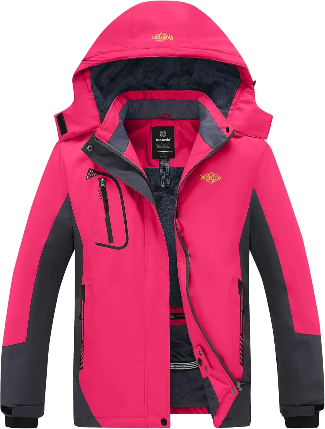 wantdo Women's Mountain Waterproof Ski Jacket Windproof Rain Jacket Winter Warm Hooded Coat