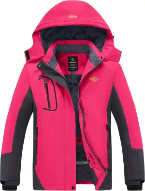 wantdo Women's Mountain Waterproof Ski Jacket Windproof Rain Jacket Winter Warm Hooded Coat