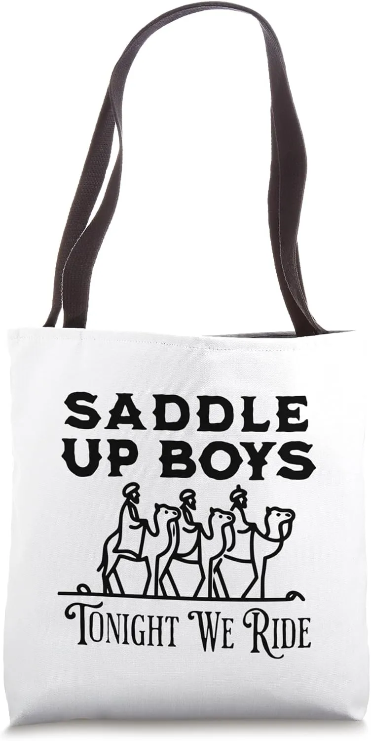 Western Funny Wise Men Saddle Tonight We Ride Christmas Tote Bag