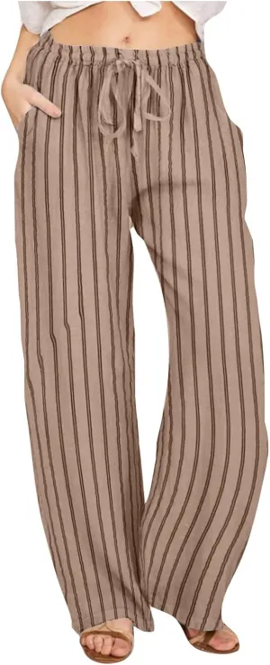 Wide Leg Cotton Linen Pants Women 2025 Summer Lightweight Lounge Pants High Waisted Loose Slacks Trousers with Pockets
