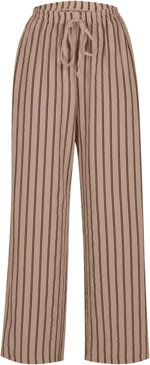 Wide Leg Cotton Linen Pants Women 2025 Summer Lightweight Lounge Pants High Waisted Loose Slacks Trousers with Pockets