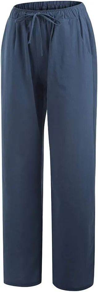 Wide Leg Linen Pants for Women 2025 Baggy Y2K Summer Stretchy Boho Beach Pants High Waist Plus Size Lounge Palazzo Trousers