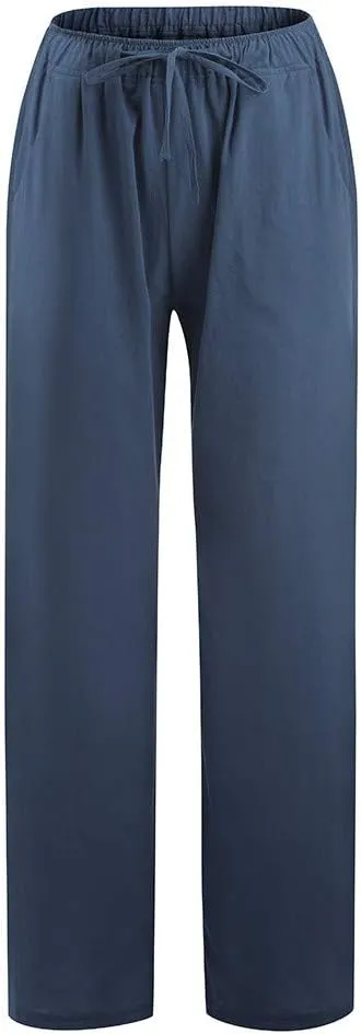 Wide Leg Linen Pants for Women 2025 Baggy Y2K Summer Stretchy Boho Beach Pants High Waist Plus Size Lounge Palazzo Trousers