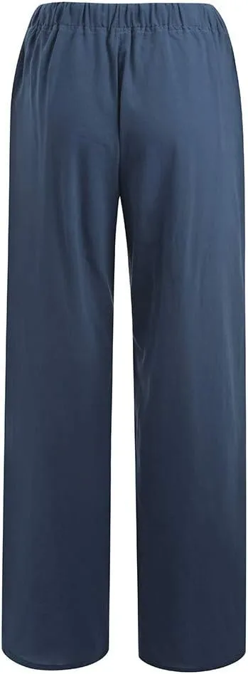 Wide Leg Linen Pants for Women 2025 Baggy Y2K Summer Stretchy Boho Beach Pants High Waist Plus Size Lounge Palazzo Trousers