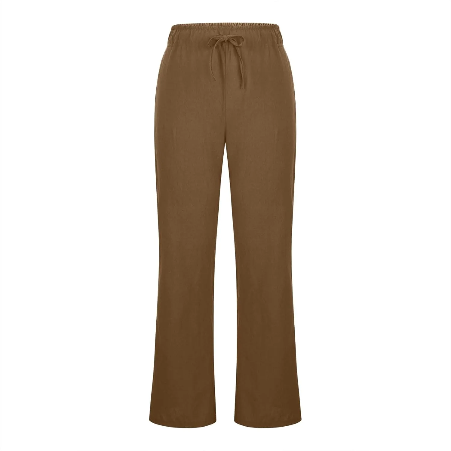 Wide Leg Palazzo Pants for Women Summer Basic Plain Linen Pants Beach Causal Drawstring Trousers with Pockets