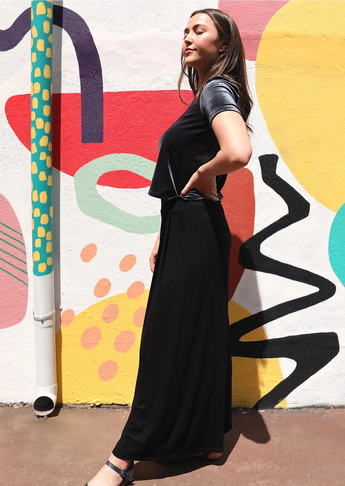 Wide Leg Stretch Pocket Pants Black