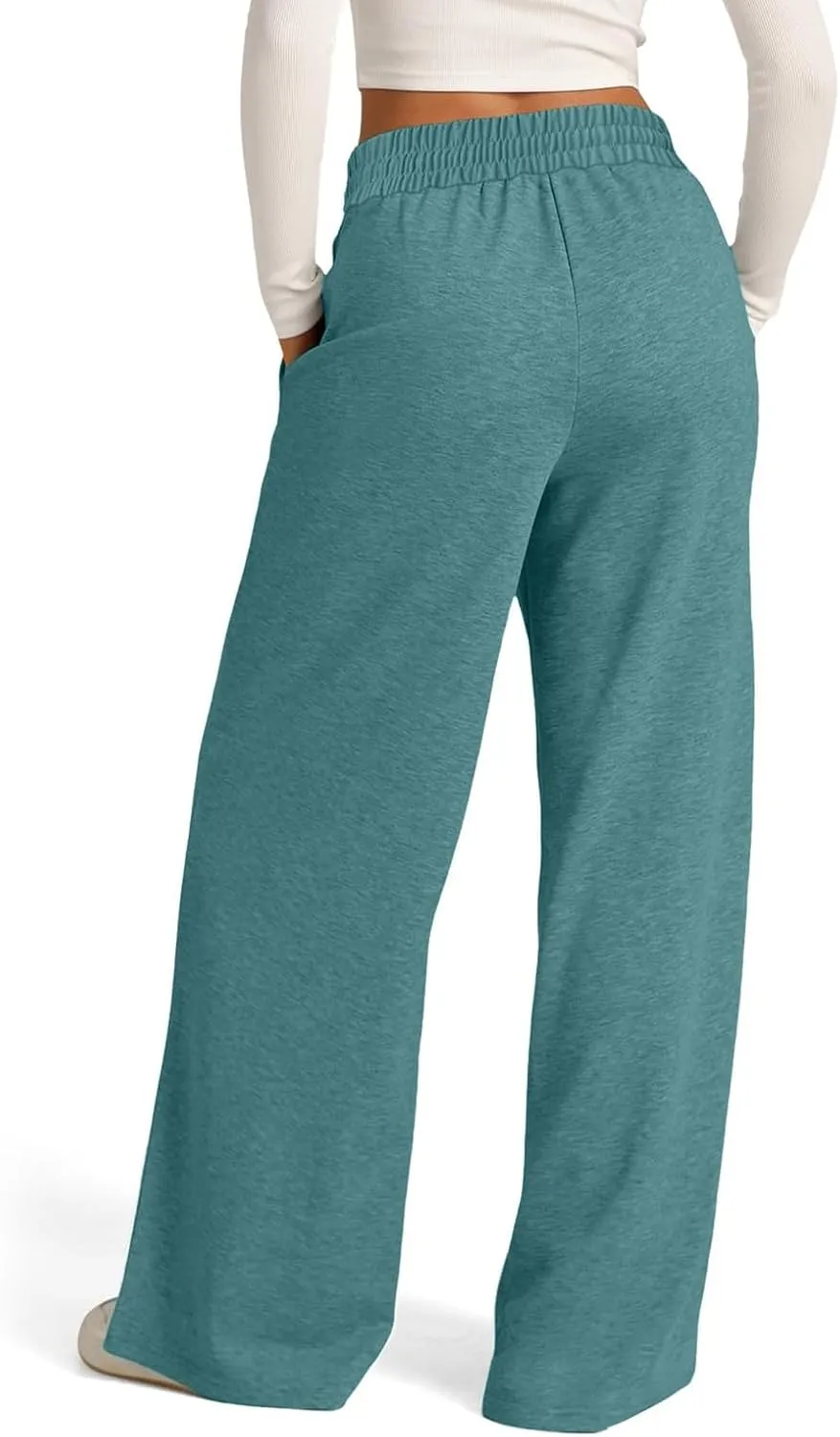 Wide Leg Sweatpants Women Baggy Drawstring Straight Leg Sweatpants High Waist Yoga Pants Lounge Pants with Pockets