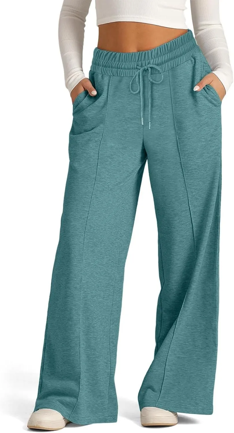 Wide Leg Sweatpants Women Baggy Drawstring Straight Leg Sweatpants High Waist Yoga Pants Lounge Pants with Pockets