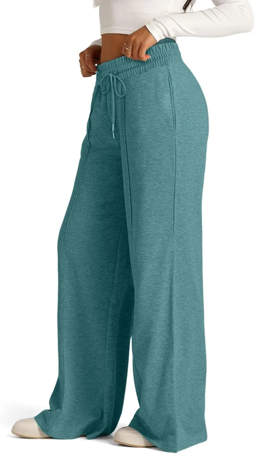 Wide Leg Sweatpants Women Baggy Drawstring Straight Leg Sweatpants High Waist Yoga Pants Lounge Pants with Pockets