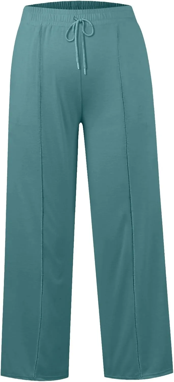 Wide Leg Sweatpants Women Baggy Drawstring Straight Leg Sweatpants High Waist Yoga Pants Lounge Pants with Pockets