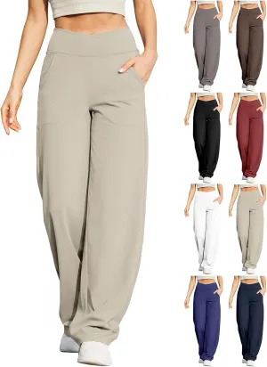 Wide Leg Yoga Pants for Women Crossover High Waisted Athletic Pants with Pockets Casual Comfy Lounge Pants