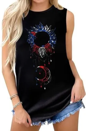 Women 4th of July V-Neck Tank Tops American Flag Print Vest USA Flag Sleeveless Tee Patriotic Summer Shirts