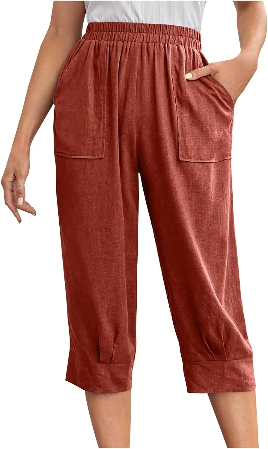 Women Capri Pants Fashion Casual Color Elastic Loose Pants Straight Wide Leg Trousers Vacation Outfits for Women
