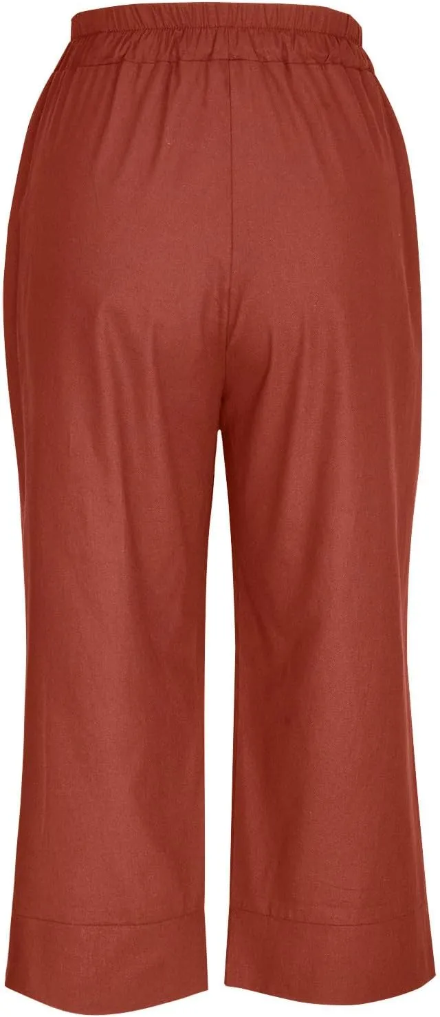 Women Capri Pants Fashion Casual Color Elastic Loose Pants Straight Wide Leg Trousers Vacation Outfits for Women