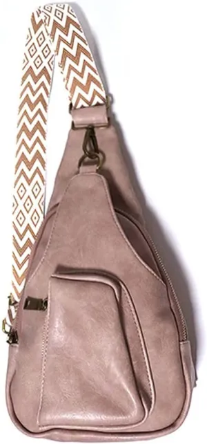 Women Chest Sling Bag with Guitar Strap Small Crossbody Leather Satchel Daypack Shoulder Backpack for Hiking Cycling (pink)