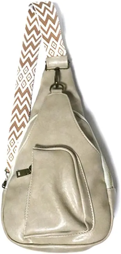 Women Chest Sling Bag with Guitar Strap Small Crossbody Leather Satchel Daypack Shoulder Backpack for Hiking Cycling (white)