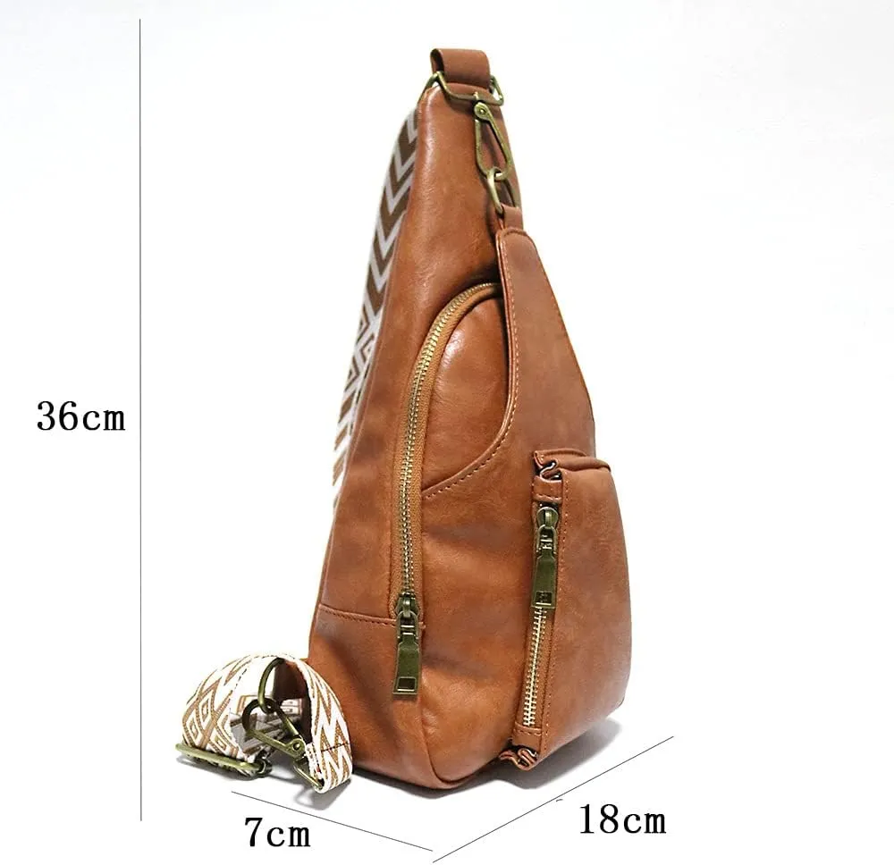 Women Chest Sling Bag with Guitar Strap Small Crossbody Leather Satchel Daypack Shoulder Backpack for Hiking Cycling (yellow)