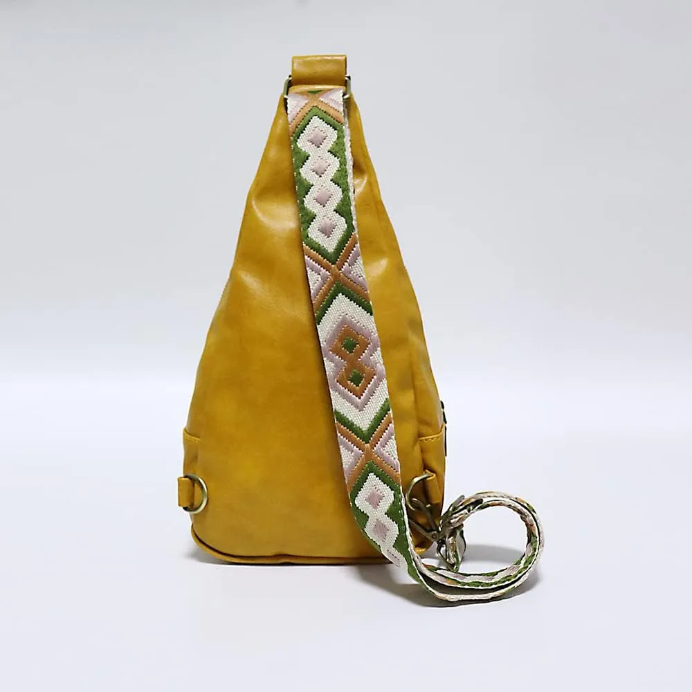 Women Chest Sling Bag with Guitar Strap Small Crossbody Leather Satchel Daypack Shoulder Backpack for Hiking Cycling (yellow)