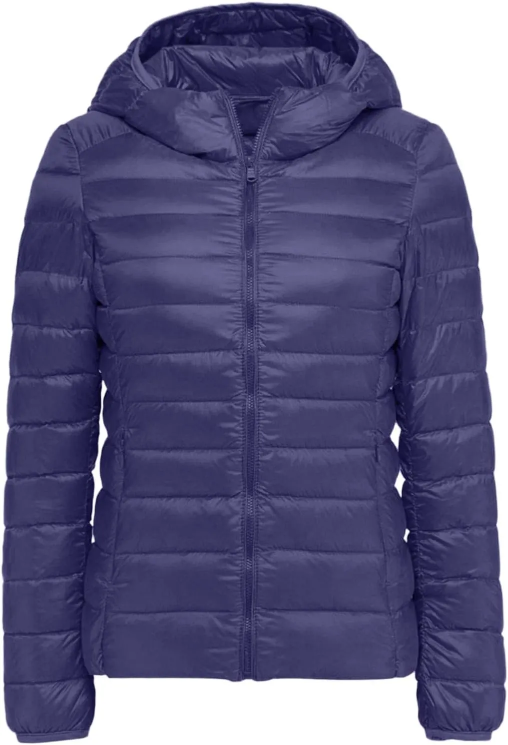Women Lightweight Short Puffer Jacket Zip Long Sleeve Packable Hooded Down Coats Slim Winter Warm Cropped Outwear