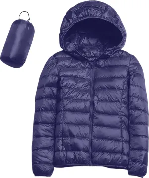 Women Lightweight Short Puffer Jacket Zip Long Sleeve Packable Hooded Down Coats Slim Winter Warm Cropped Outwear