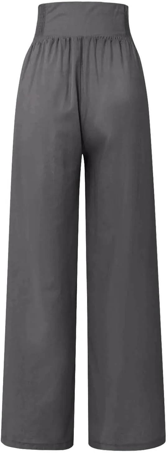 Women Linen Palazzo Pants Summer Trendy Wide Leg High Waist Casual Lounge Pant 2025 Beach Travel Vacation Outfits