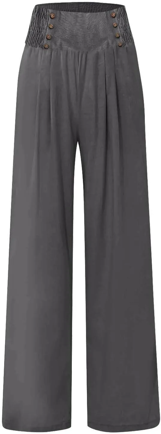 Women Linen Palazzo Pants Summer Trendy Wide Leg High Waist Casual Lounge Pant 2025 Beach Travel Vacation Outfits