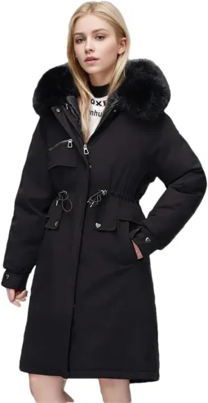 Women Parka Clothes Loose Long Coat Wool Liner Hooded Down Cotton Jacket Fur Collar Thick Warm Snow Wear Padded