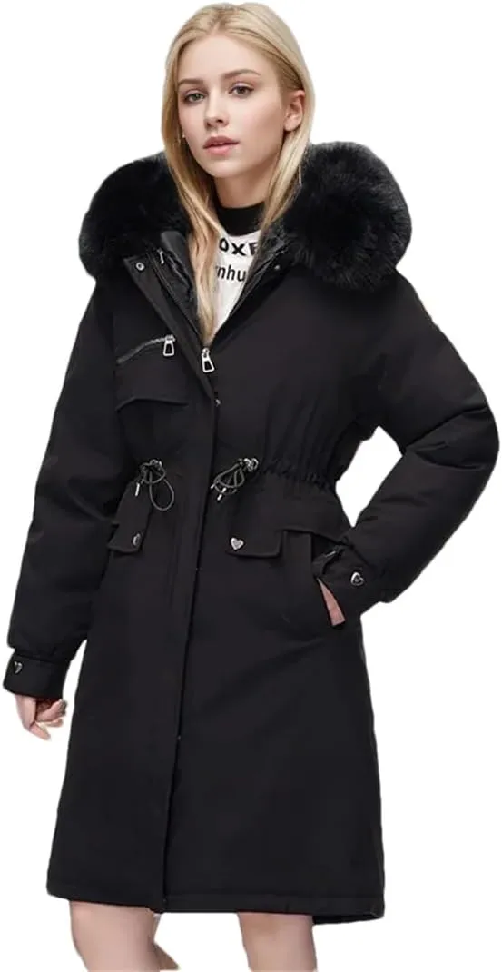 Women Parka Clothes Loose Long Coat Wool Liner Hooded Down Cotton Jacket Fur Collar Thick Warm Snow Wear Padded