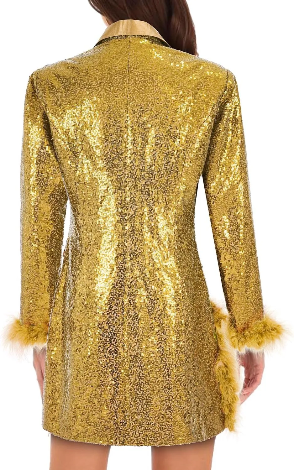 Women Sequin Jacket Long Sleeved Slim Blazer with Pocket