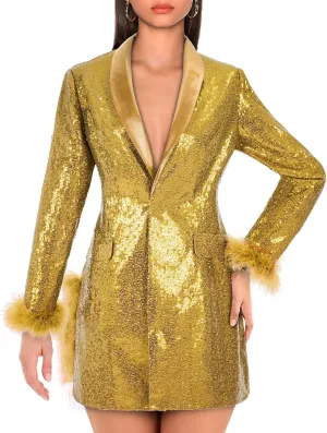 Women Sequin Jacket Long Sleeved Slim Blazer with Pocket