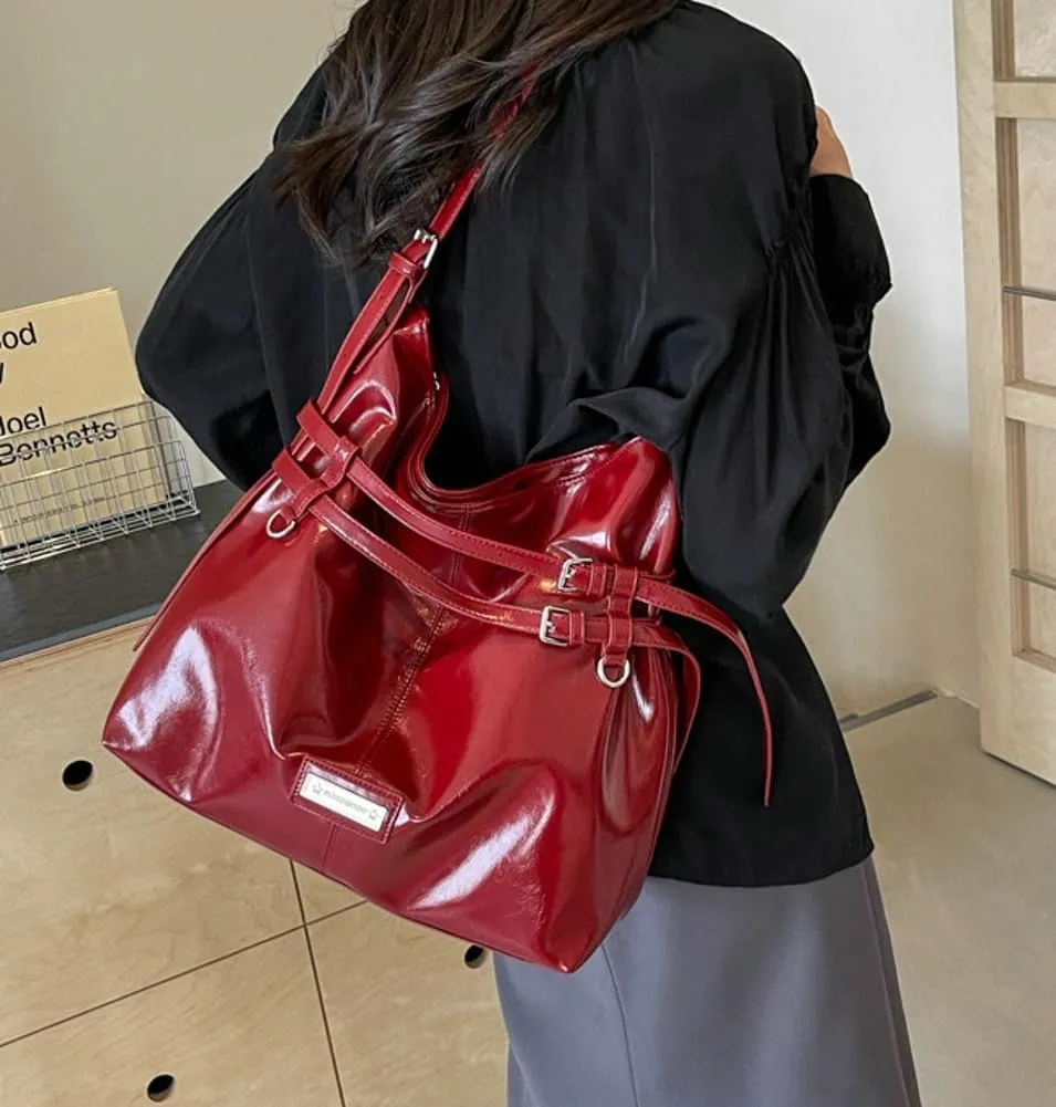 Women Vegan Leather Shoulder Bag Hobo Bag Trendy Tote Bag Purse Slouchy Crossbody Bag Adjustable Stap