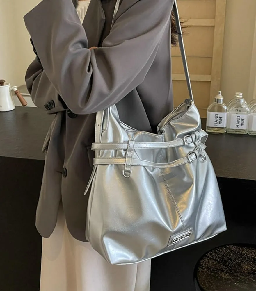 Women Vegan Leather Shoulder Bag Hobo Bag Trendy Tote Bag Purse Slouchy Crossbody Bag Adjustable Stap