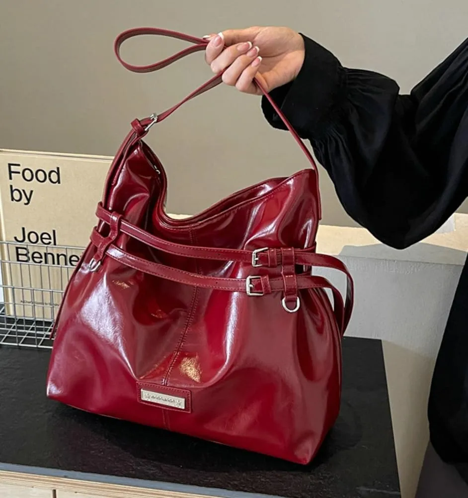Women Vegan Leather Shoulder Bag Hobo Bag Trendy Tote Bag Purse Slouchy Crossbody Bag Adjustable Stap