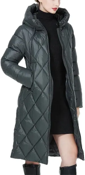 Women Winter Diamond Quilted Jacket Lengthened Style Padded Parka Thickened Warm Cotton Coat