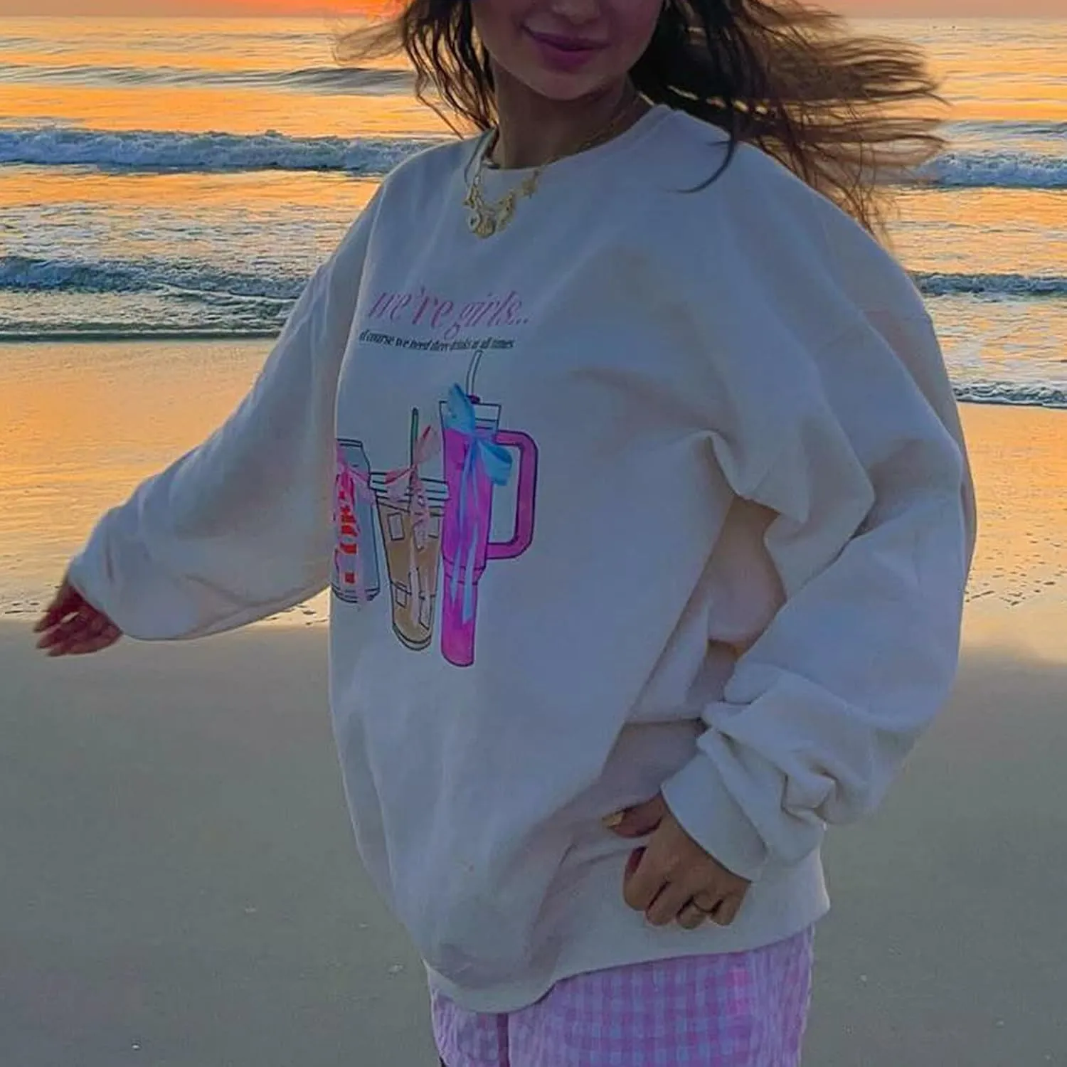 Women Y2K Oversized Sweatshirt Long Sleeve Crewneck Hoodies Cute Graphic Tee Shirts 2024 Fall Winter Pullover Tops